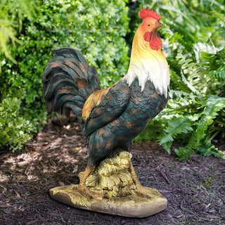 22.4-inch Concrete Rooster Garden Statue – Outdoor Yard Chicken Decoration