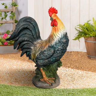 22.8 Inch Concrete Rooster Decor, Yard Chicken Decorations, Outdoor Garden Statues