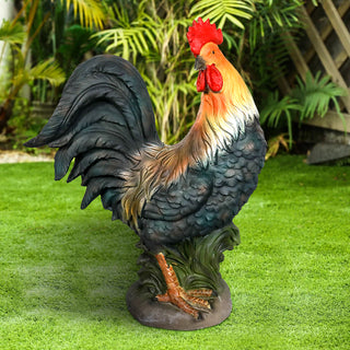 22.8 Inch Concrete Rooster Decor, Yard Chicken Decorations, Outdoor Garden Statues
