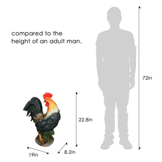 22.8 Inch Concrete Rooster Decor, Yard Chicken Decorations, Outdoor Garden Statues