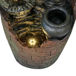 32-inch Tall Outdoor 4-Tier Barrel Pump Waterfall Fountain