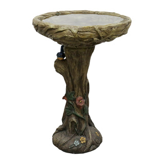 Concrete Outdoor Birdbaths -25.5 in. H Woodland Tree Trunk Yard Statue Decoration Birdbath Bird Figurines for Garden