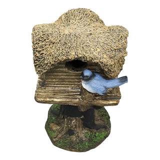 17.7" H Rustic Birdhouse Featuring Tree-Trunk Design, with a Decorative Bird