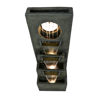 39.3-inch Tall Modern Outdoor Waterfall Fountain - Tall Indoor Relaxing Floor Fountain Outdoor with Light&Pump, Contemporary 4-Tier