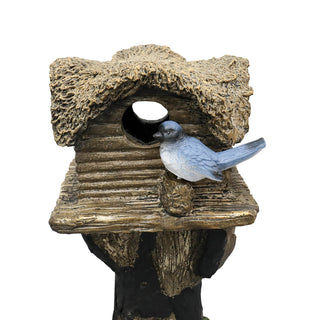 17.7" H Rustic Birdhouse Featuring Tree-Trunk Design, with a Decorative Bird