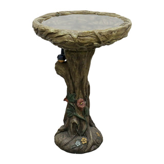 Concrete Outdoor Birdbaths -25.5 in. H Woodland Tree Trunk Yard Statue Decoration Birdbath Bird Figurines for Garden