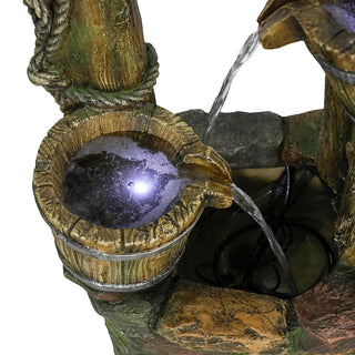 Garden Water Fountain Wood Gate