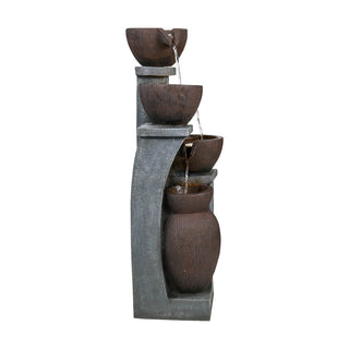 33-inch Tall Cascading Rustic Bowls Fountain with LED Lights Yard Decoration