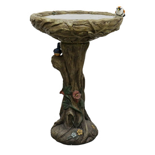 Concrete Outdoor Birdbaths -25.5 in. H Woodland Tree Trunk Yard Statue Decoration Birdbath Bird Figurines for Garden