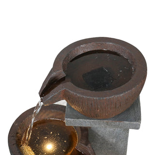 33-inch Tall Cascading Rustic Bowls Fountain with LED Lights Yard Decoration