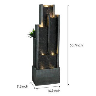 ZEN Flowing Fountain 50.7-inch Tall 4-Tier Modern Cascading Indoor/Outdoor Fountains and Waterfalls with LED Lights