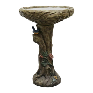 Concrete Outdoor Birdbaths -25.5 in. H Woodland Tree Trunk Yard Statue Decoration Birdbath Bird Figurines for Garden