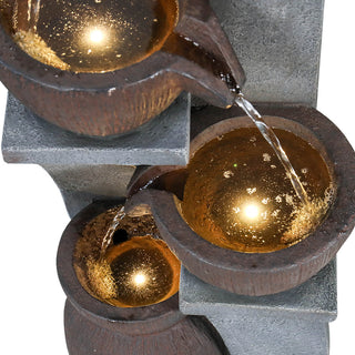 33-inch Tall Cascading Rustic Bowls Fountain with LED Lights Yard Decoration