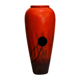 30.7-inch Tall Concrete Red Modern Jar Cascading Water Fountain with Lights and Pump
