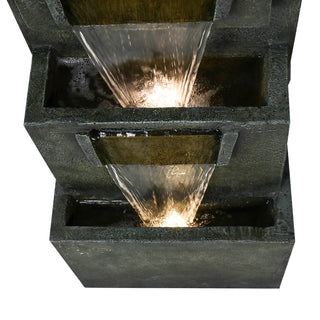 39.3-inch Tall Modern Outdoor Waterfall Fountain - Tall Indoor Relaxing Floor Fountain Outdoor with Light&Pump, Contemporary 4-Tier