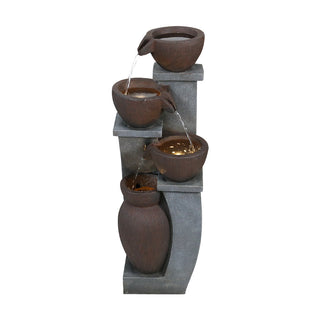 33-inch Tall Cascading Rustic Bowls Fountain with LED Lights Yard Decoration