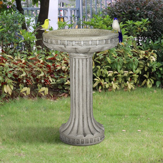 24in. Fiber Reinforced Concrete Outdoor Birdbath Stylish with Modern Pedestal for Garden, Patio, Backyard, Lawn