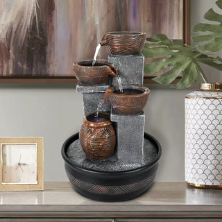 ZEN Flowing Fountain 15.7-inch Tall Relaxation Portable Tabletop Waterfall Fountains with LED Lights