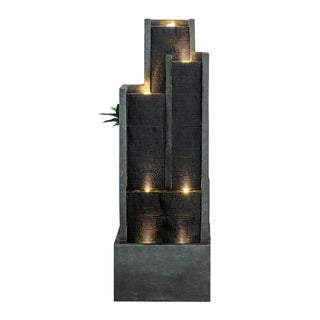 ZEN Flowing Fountain 50.7-inch Tall 4-Tier Modern Cascading Indoor/Outdoor Fountains and Waterfalls with LED Lights