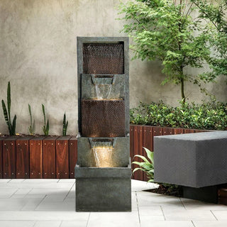 39.3'' Tall Floor Outdoor Fountains and Waterfalls with Lights Indoor Water Fountain Outdoor Modern Floor-Standing Fountain