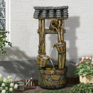 Garden Water Fountain Wood Gate