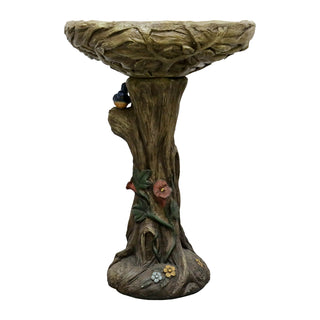 Concrete Outdoor Birdbaths -25.5 in. H Woodland Tree Trunk Yard Statue Decoration Birdbath Bird Figurines for Garden