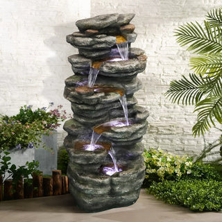 ZEN Flowing Fountain 40-in H Resin Rock Indoor/Outdoor Fountain w/LED Light