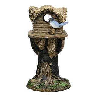 17.7" H Rustic Birdhouse Featuring Tree-Trunk Design, with a Decorative Bird