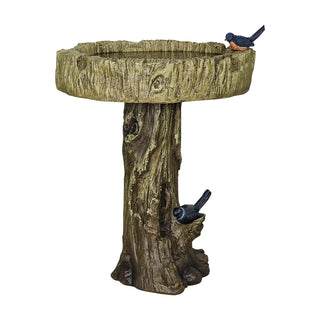 24.4” H Fibre Reinforced Concrete Outdoor Garden Bird Bath with Birds, Woodland Tree Trunk Decoration Yard Statue,Pedestal Birdbaths for Outdoors, Garden, Patio, Lawn, Backyard