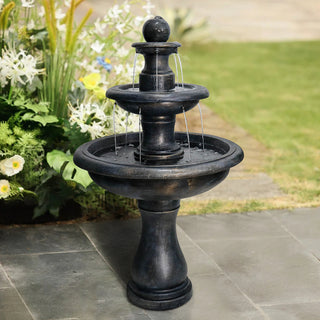 45.2inches High Outdoor Water Fountain, Concrete Outdoor Waterfall Fountain with Pump for Yard Garden Patio Backyard Deck Relaxation Decor - Black