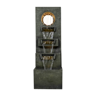 39.3-inch Tall Modern Outdoor Waterfall Fountain - Tall Indoor Relaxing Floor Fountain Outdoor with Light&Pump, Contemporary 4-Tier