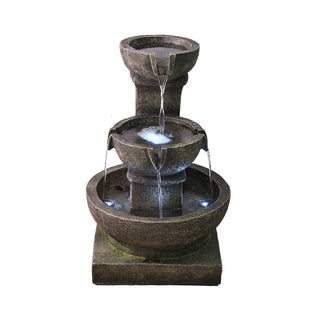 ZEN Flowing Fountain 16.4-in H Resin Tiered Outdoor Rustic Pots with Light