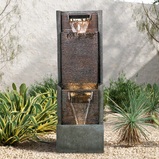 39" High Multi‑Tier Industrial Metal Patio Fountain