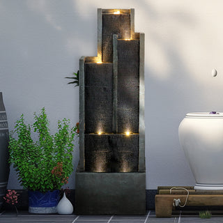 50.7" High Modern 4‑Tier Indoor/Outdoor Fountain with LED