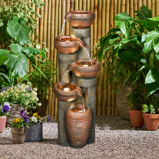 ZEN Flowing Fountain 39.7'' 5-tier Outdoor Resin Fountain w/ Lights