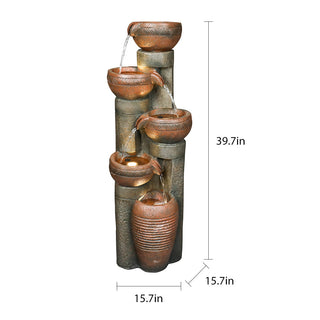 ZEN Flowing Fountain 39.7'' 5-tier Outdoor Resin Fountain w/ Lights