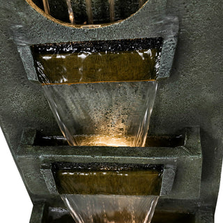 39.3-inch Tall Modern Outdoor Waterfall Fountain - Tall Indoor Relaxing Floor Fountain Outdoor with Light&Pump, Contemporary 4-Tier