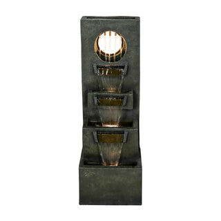 39.3-inch Tall Modern Outdoor Waterfall Fountain - Tall Indoor Relaxing Floor Fountain Outdoor with Light&Pump, Contemporary 4-Tier