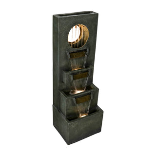 39.3-inch Tall Modern Outdoor Waterfall Fountain - Tall Indoor Relaxing Floor Fountain Outdoor with Light&Pump, Contemporary 4-Tier