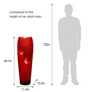 38.7-inch Tall Red Indoor/Outdoor Water Jar Fountain Tall Floor Fountain with Lights and Pump