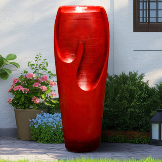 38.7-inch Tall Red Indoor/Outdoor Water Jar Fountain Tall Floor Fountain with Lights and Pump