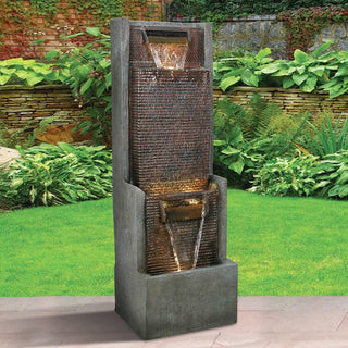 39" High Multi‑Tier Industrial Metal Patio Fountain