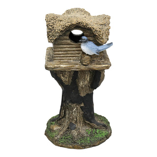 17.7" H Rustic Birdhouse Featuring Tree-Trunk Design, with a Decorative Bird