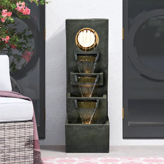 39.3-inch Tall Modern Outdoor Waterfall Fountain - Tall Indoor Relaxing Floor Fountain Outdoor with Light&Pump, Contemporary 4-Tier