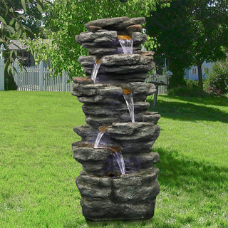 ZEN Flowing Fountain 40-in H Resin Rock Indoor/Outdoor Fountain w/LED Light