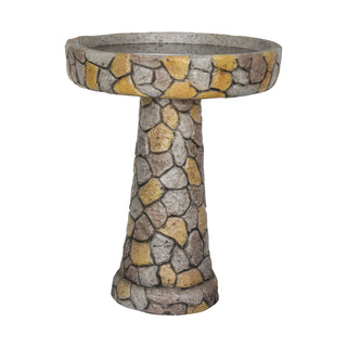 24" H Outdoor Concrete Bird Bath - 24" H * 18.8" Φ Mosaic Stone Design BirdBath Perfect for Adding Interest to Garden, Patio, Backyard, Porch and Deck