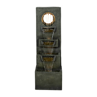 39.3-inch Tall Modern Outdoor Waterfall Fountain - Tall Indoor Relaxing Floor Fountain Outdoor with Light&Pump, Contemporary 4-Tier