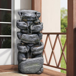 ZEN Flowing Fountain 31.4-inch Tall Indoor/Outdoor Water Fountain with Warm White Light