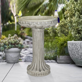 24in. Fiber Reinforced Concrete Outdoor Birdbath Stylish with Modern Pedestal for Garden, Patio, Backyard, Lawn