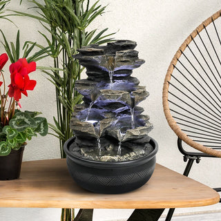 15.7-inch Tall Rock Cascading Zen Meditation Tabletop Fountain with LED Light
